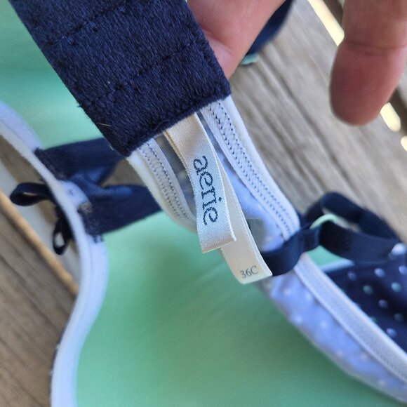 36C Aerie by AE Lined Underwire "Paige" Bra Navy with White Polkadots - Picture 3 of 5